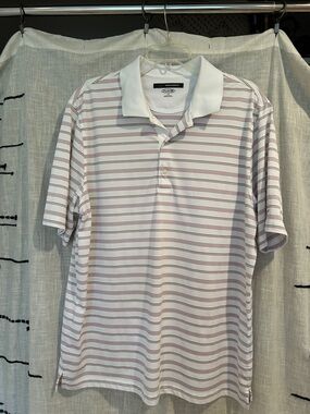 Greg Norman Collection White Polo with Thin Pink Stripes